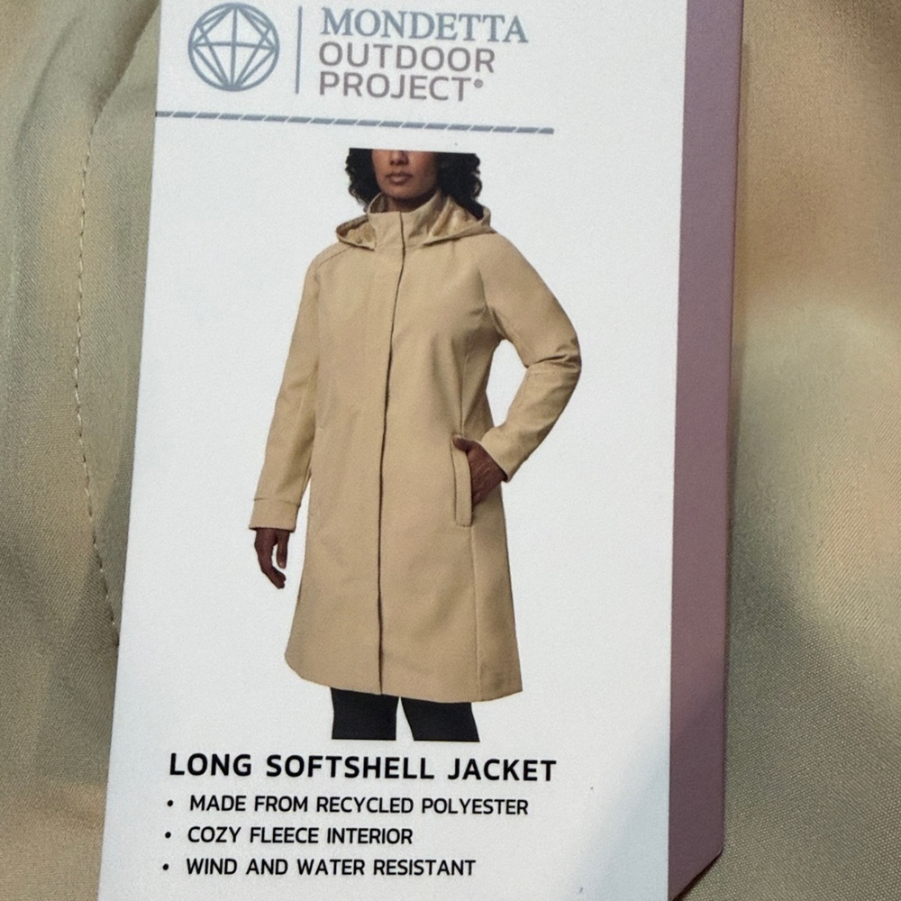 Mondetta Long Soft Shell Hooded Jacket Fleece Interior Light tan size XXL NWT